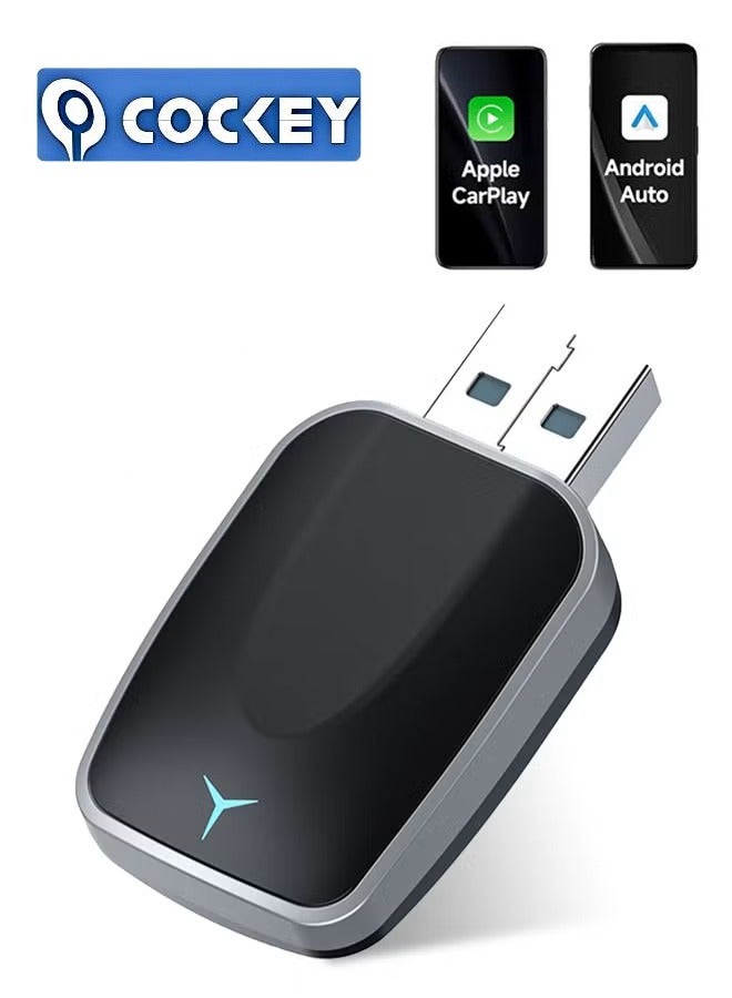 كوكي محول كاربلاي لاسلكي لآيفون وأندرويد، تحويل تلقائي للتوصيل والتشغيل محول كاربلاي آبل اللاسلكي، 5.2 بولتوث و 5.8 جيجاهرتز بدون تأخير والتحكم الثابت مع USB-C و Type-C. - Image 1
