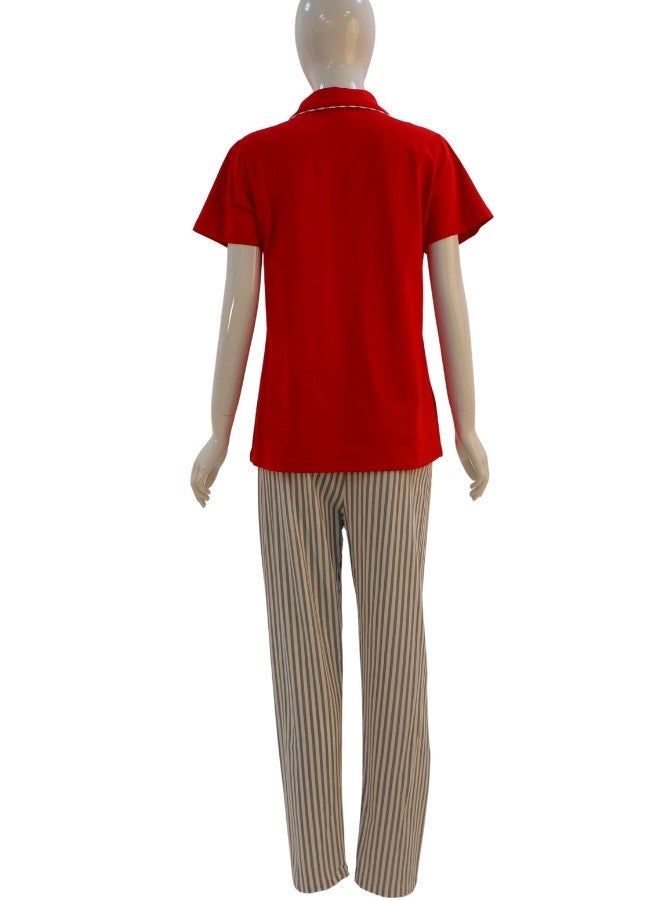 JOANNA JOANNA Women's For You With Love Print Button Down Short Sleeve Shirt & Long Pants Pajama Set, Red - Image 5