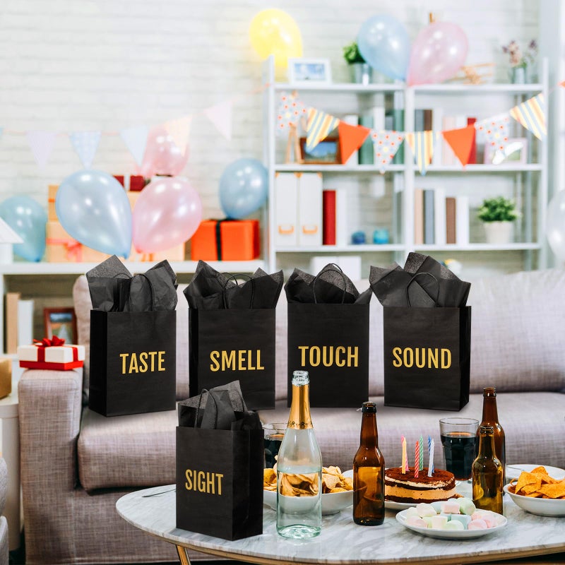 Kolldenn 5 Senses Gift Bags for Him for Her with 10 Pcs Tissue Paper, Paper Bags with Handles Five Senses Gifts for Valentines Christmas Birthday Wedding Anniversary(Black,8.3 x 4.3 x 10.6 Inch) - Image 5