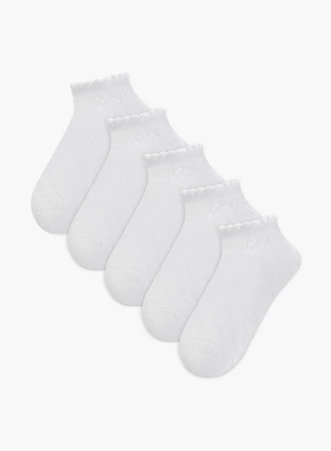 LBL By Shoexpress Solid School Ankle Length Socks With Bow Detail - Set Of 5