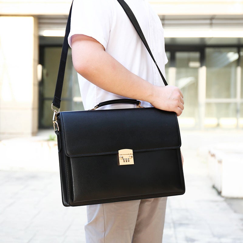 Men''s handbag business briefcase combination lock computer bag vintage briefcase Japanese leather messenger bag - Image 3
