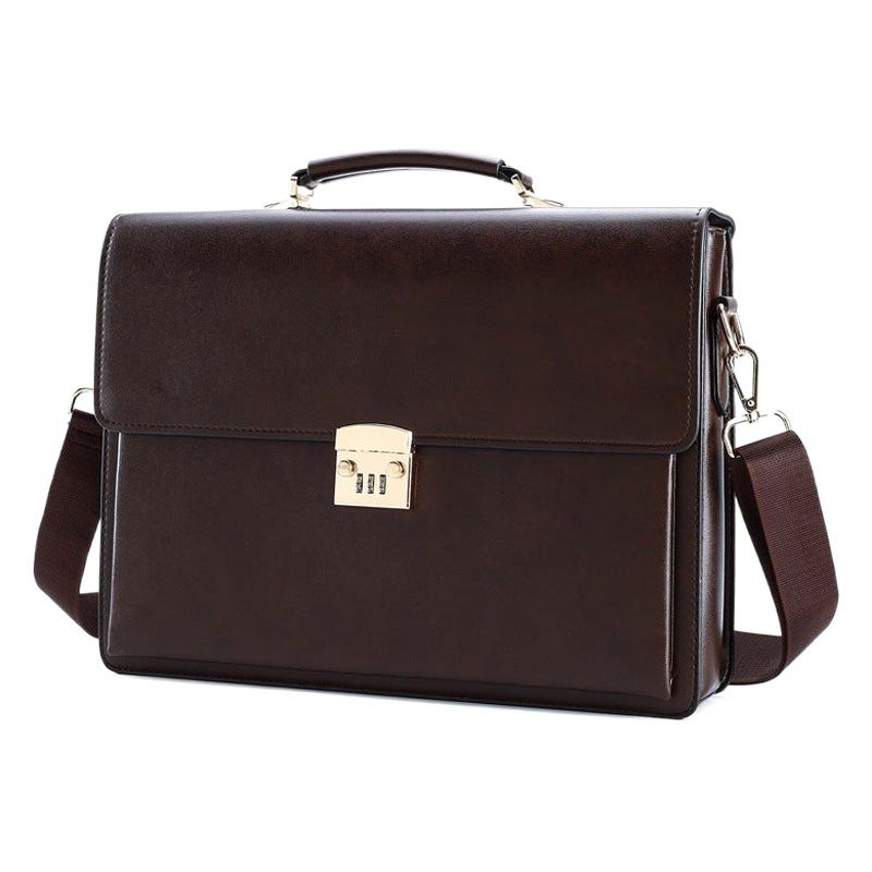 Men''s handbag business briefcase combination lock computer bag vintage briefcase Japanese leather messenger bag - Image 1