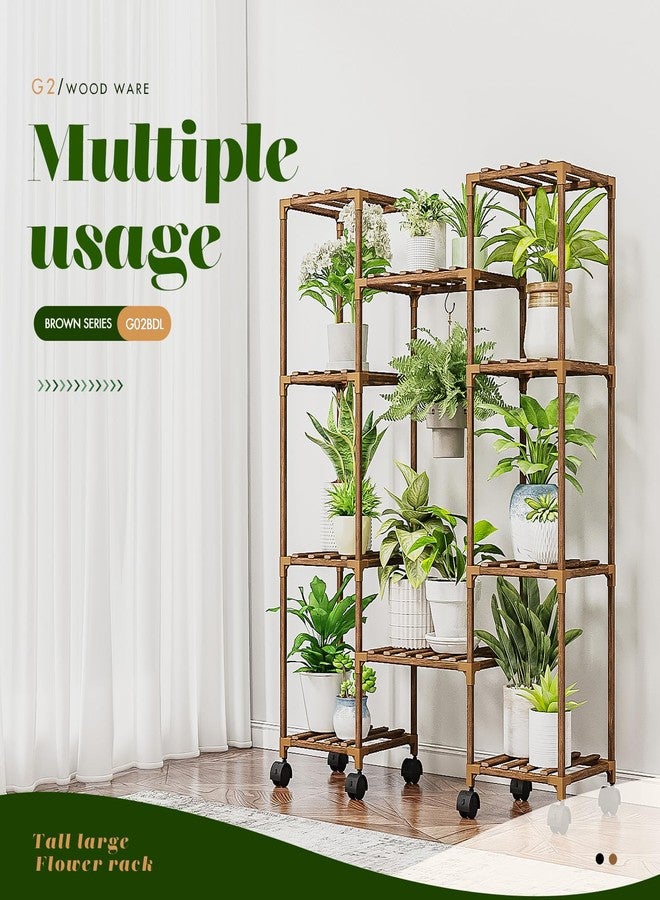 GENTINGBRO Plant Stand with Wheels Outdoor Indoor Hanging Plant Shelf for Multiple Plants Tall Large Holder for Living Room Patio Balcony Garden Corner Mobile - Image 2
