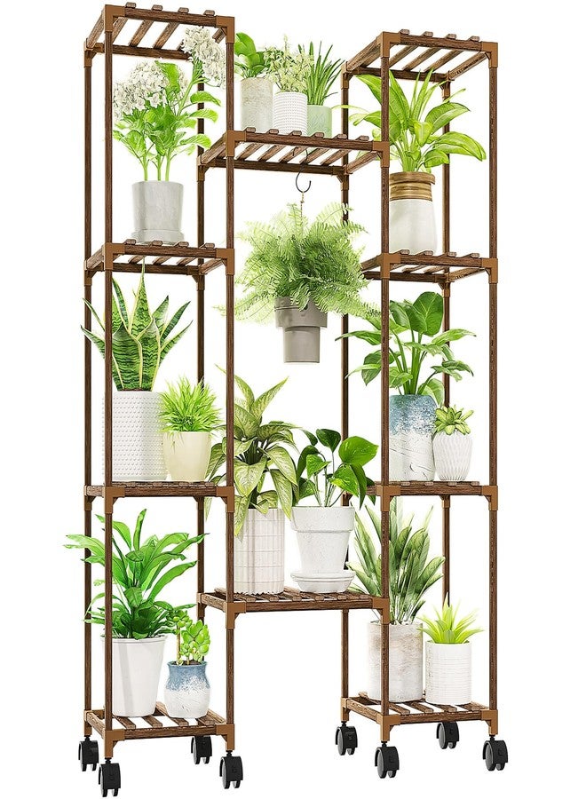 GENTINGBRO Plant Stand with Wheels Outdoor Indoor Hanging Plant Shelf for Multiple Plants Tall Large Holder for Living Room Patio Balcony Garden Corner Mobile - Image 1