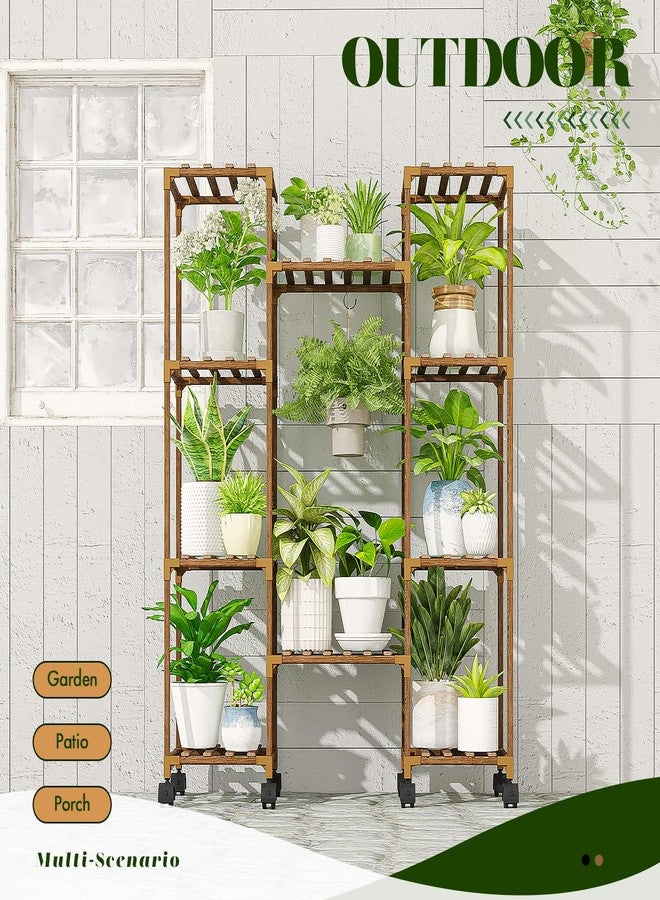 GENTINGBRO Plant Stand with Wheels Outdoor Indoor Hanging Plant Shelf for Multiple Plants Tall Large Holder for Living Room Patio Balcony Garden Corner Mobile - Image 4