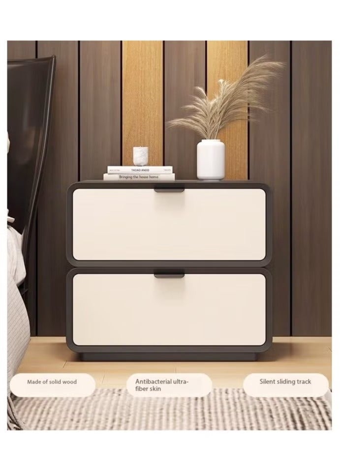 رافين طقم من 2 طاولة جانبية متعددة الاستخدامات بتصميم عصري بسيط بحواف مستديرة، مصنوعة من خشب صلب، طاولة بجانب السرير بسطح علوي واسع مع أدراج بمقابض مميزة وخزانة تخزين لغرفة النوم أو غرفة المعيشة بمقاس 50×40×48 سم. - Image 5