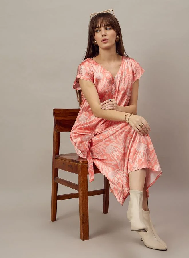 Kuwarii Orange Knot Front Midi Dress