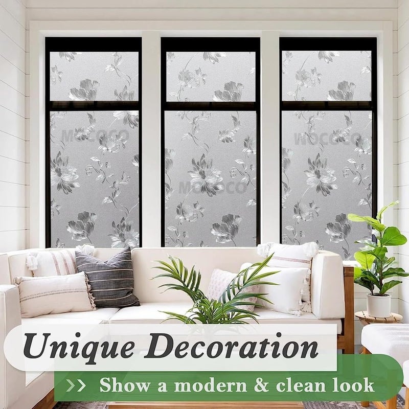 MOCOCO Premium Privacy Window Film Vinyl Frosted Self Adhesive Glass Film Decorative Window Stickers for Home Office Bathroom Kitchen Living Room -Embossed Design - Image 5