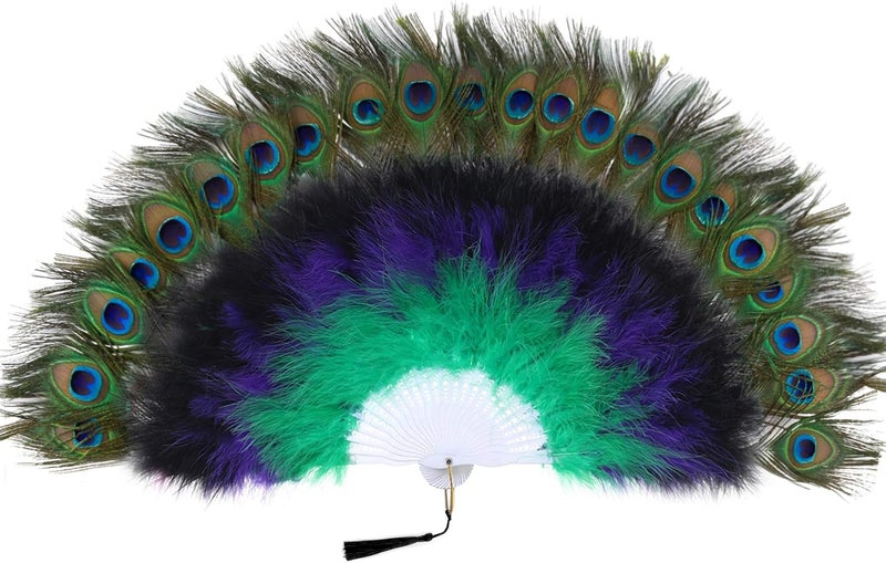 BABEYOND Peacock Marabou Feather Fan - Vintage Style Flapper Accessory for Costume and Parties - Image 1