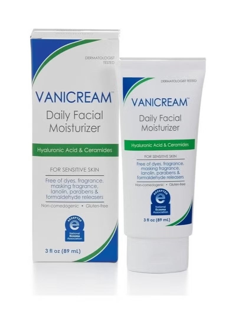 Daily facial moisturizer with ceramides and hyaluronic acid, hydrating and nourishing, lightweight and oil-free, free of common irritants, suitable for sensitive skin, unisex, 89ml