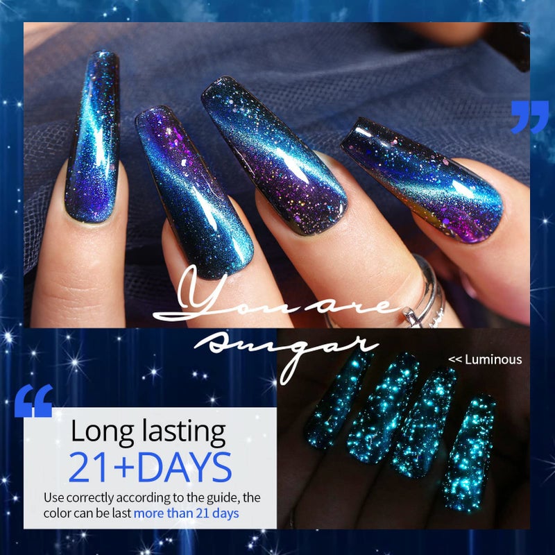 UR SUGAR Glitter Gel Nail Polish Set, 6 Colors Glitter 9D Cat Magnetic Eye Black Nail Polish Color Changing Gel Polish Kit Hot Pink Purple Gold Colors Soak Off Nails Kit Manicure Gift for Women - Image 3