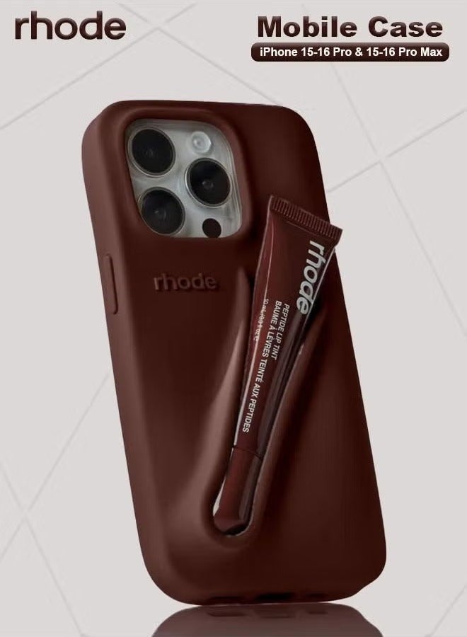 rhode iPhone 16 Pro Silicone Case Lip Holder for Cell Phone, Lip Gloss Adhesive Sleeve for Phone, Lip Holder Stick-on Phone Case, Back Stick On Holder for iPhone Phones (EXPRESSO) - Image 1