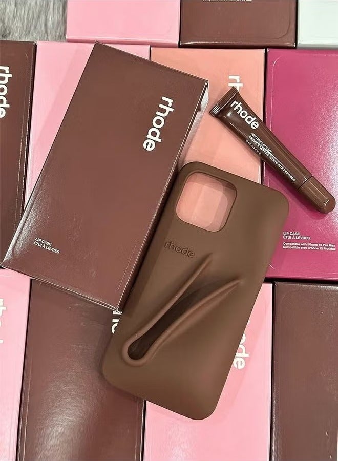 rhode iPhone 16 Pro Silicone Case Lip Holder for Cell Phone, Lip Gloss Adhesive Sleeve for Phone, Lip Holder Stick-on Phone Case, Back Stick On Holder for iPhone Phones (EXPRESSO) - Image 4