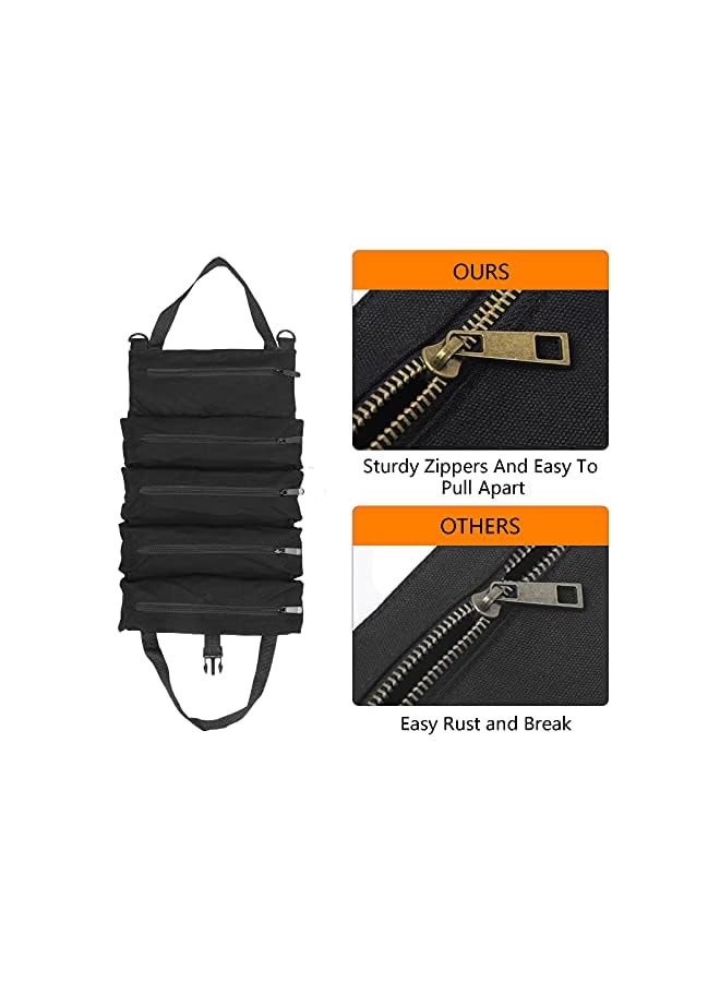 Hersent Super Roll Tool Roll,Multi-Purpose Roll Up Tool Bag, Wrench Roll,Canvas Tool Organizer Bucket,Car First Aid Kit Wrap Roll Storage Case,Hanging Tool Zipper Carrier Tote,Car Camping Gear - Image 5