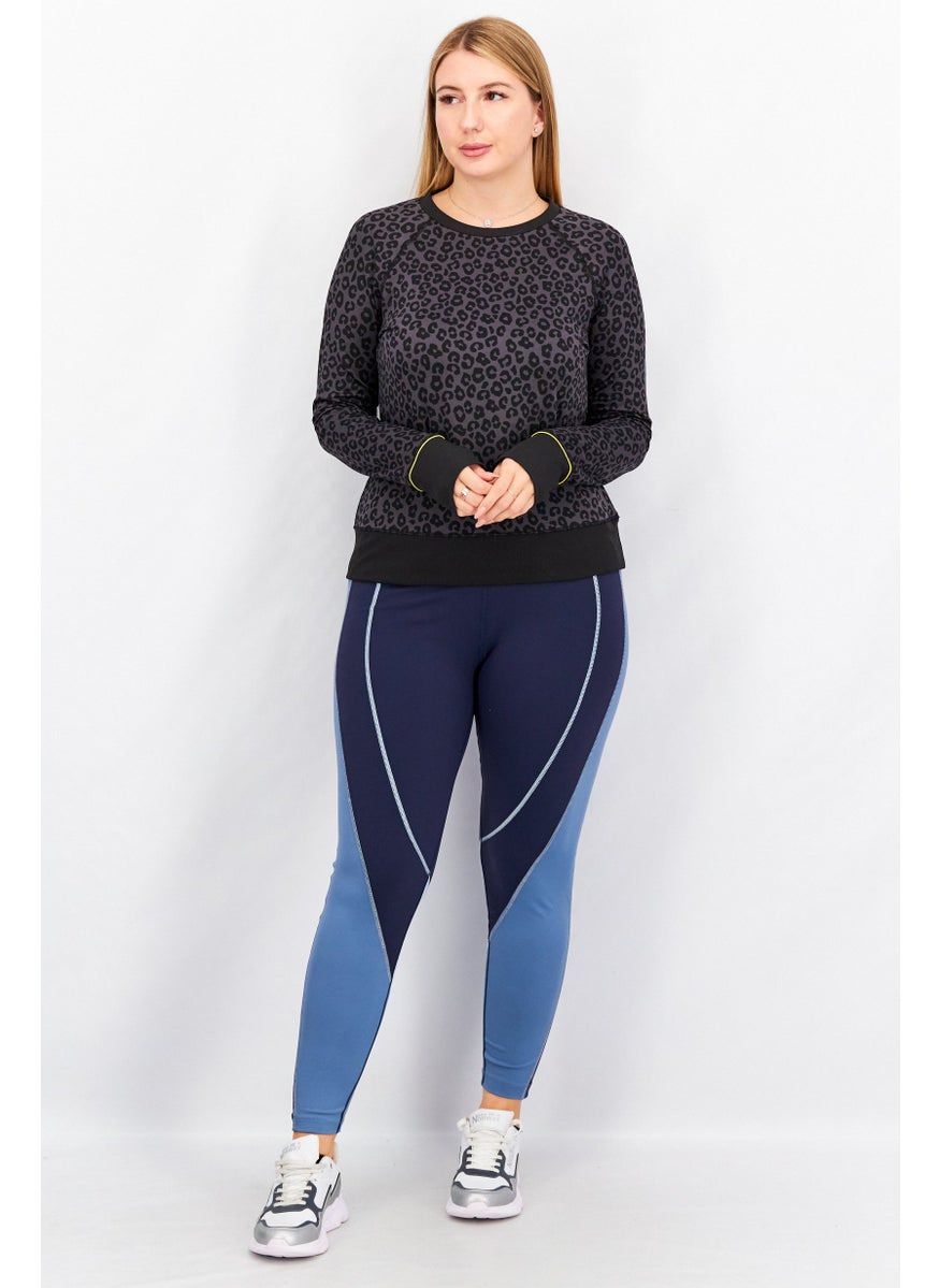 Aqua - Women Sportswear Fit Animal Print Long Sleeve Training Tee, Dark Grey - Image 1