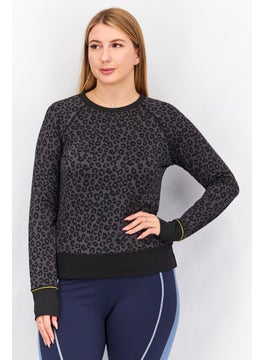 Women Sportswear Fit Animal Print Long Sleeve Training Tee, Dark Grey
