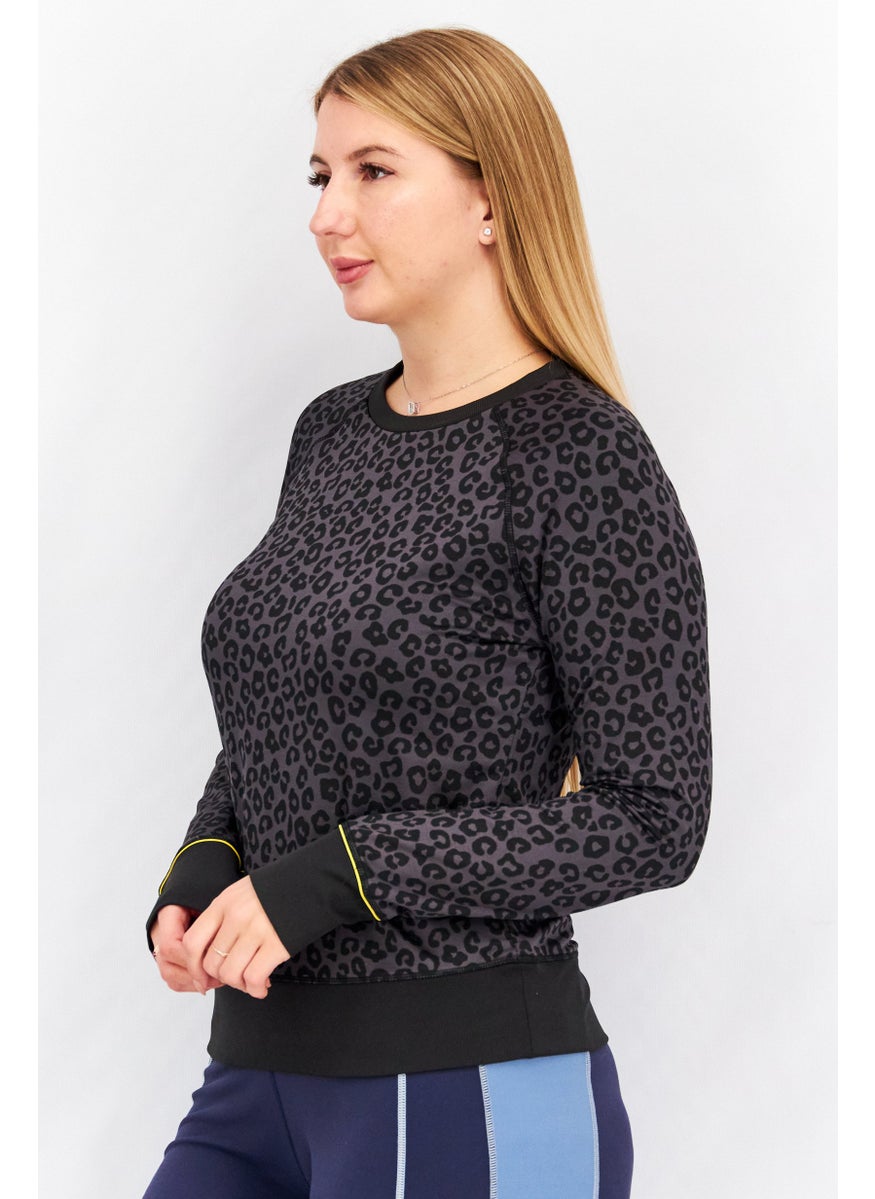 Aqua - Women Sportswear Fit Animal Print Long Sleeve Training Tee, Dark Grey - Image 1