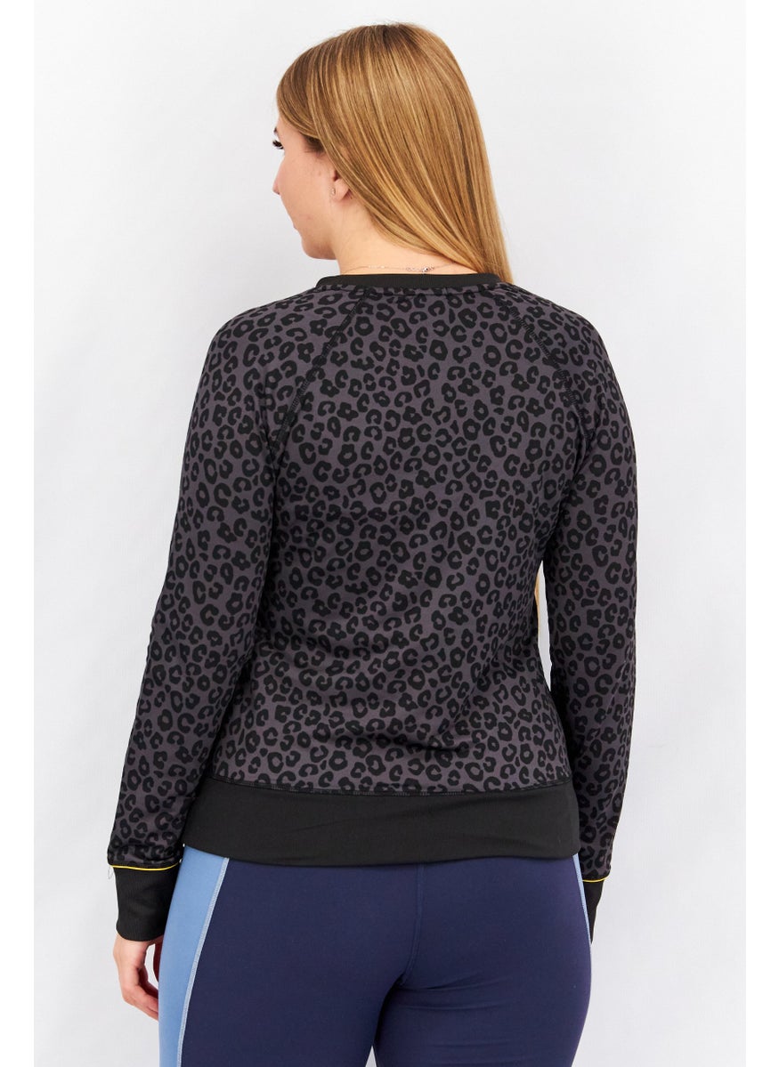 Aqua - Women Sportswear Fit Animal Print Long Sleeve Training Tee, Dark Grey - Image 1