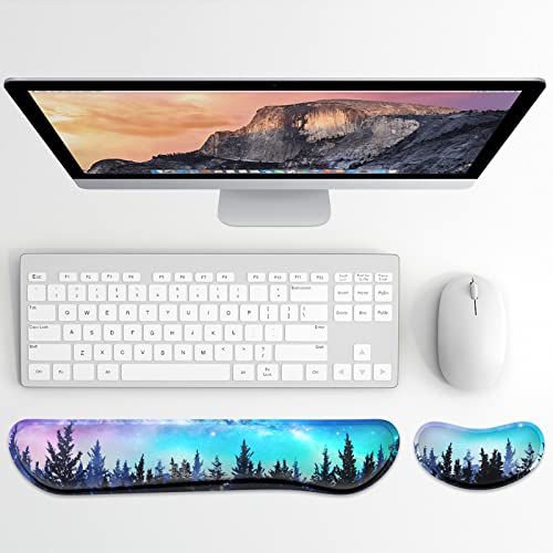 Dapesuom Enlarge Keyboard Wrist Rest, Memory Foam Wrist Cushion for Desk Mats Support, Cute Typing Pain Relief Keyboard Mouse Pad Rests Set with Non-Slip Base for Gaming Laptop Office Computer, Forest - Image 2