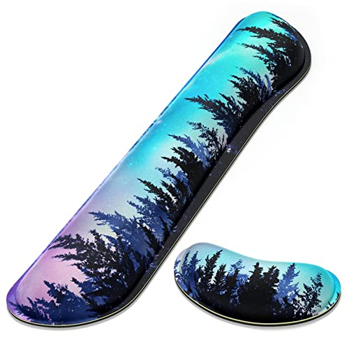 Dapesuom Enlarge Keyboard Wrist Rest, Memory Foam Wrist Cushion for Desk Mats Support, Cute Typing Pain Relief Keyboard Mouse Pad Rests Set with Non-Slip Base for Gaming Laptop Office Computer, Forest - Image 1
