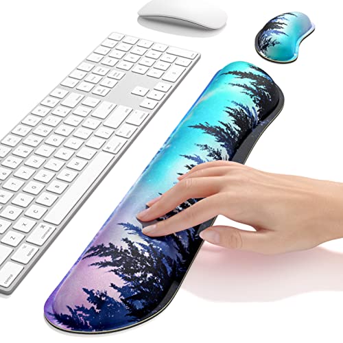 Dapesuom Enlarge Keyboard Wrist Rest, Memory Foam Wrist Cushion for Desk Mats Support, Cute Typing Pain Relief Keyboard Mouse Pad Rests Set with Non-Slip Base for Gaming Laptop Office Computer, Forest - Image 5