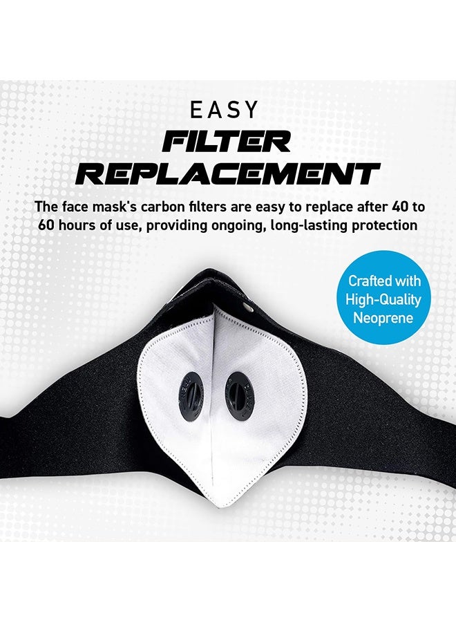 دبليو أف أف أو قطعتان من أقنعة الوجه المضادة للتلوث - حماية من الكربون المنشط بدرجة عسكرية ضد الدخان وعوادم السيارات والغبار وحبوب اللقاح - مثالية للجري والمشي وركوب الدراجات والأنشطة الخارجية (أسود نقي وأزرق) - Image 3