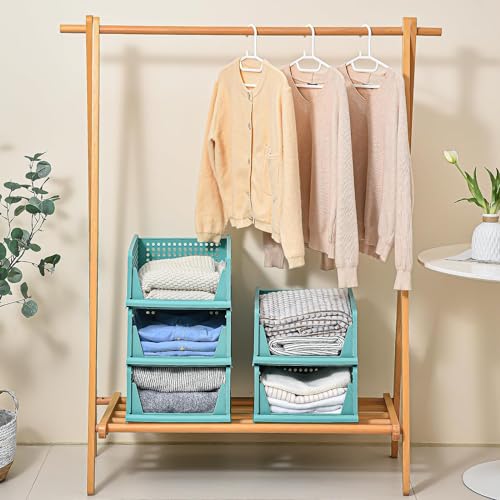JEYANG Stackable Wardrobe Organizer for Clothes - Multipurpose Foldable Plastic Closet Storage Cupboard for Home Kitchen, Bedroom (Pack of 12, Blue) - Image 3
