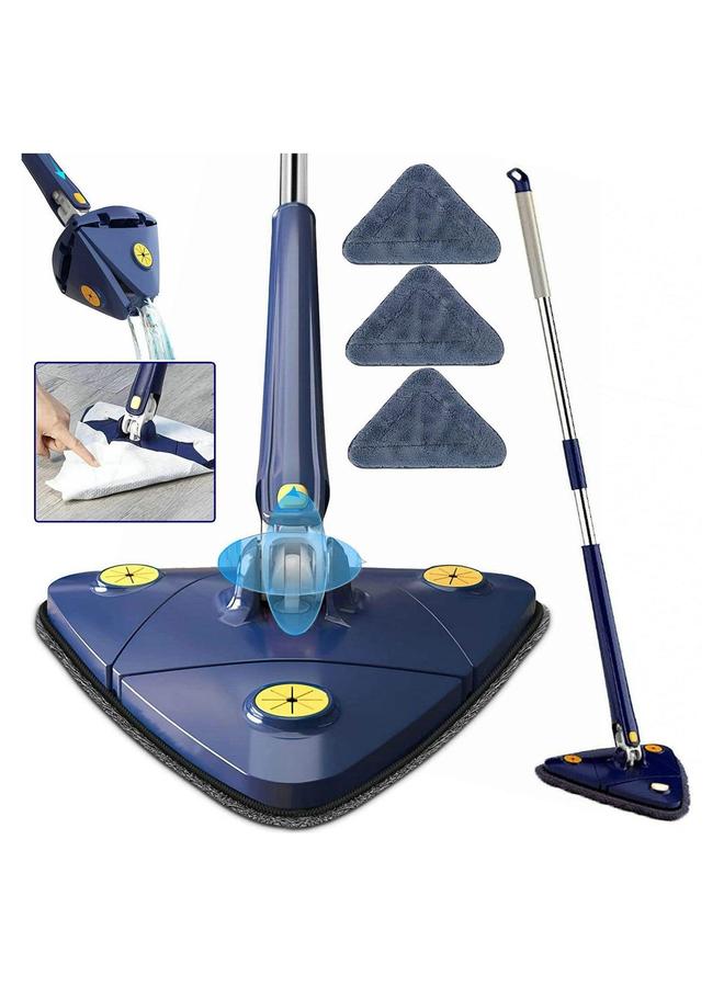 HOMESTAR 360° Rotatable Adjustable Cleaning Mop Extendable Triangle with Long Handle Hand Twist Quick Dry Multifunctional Microfiber Wet and for Floor Wall 3 Replacement Pads - Image 1