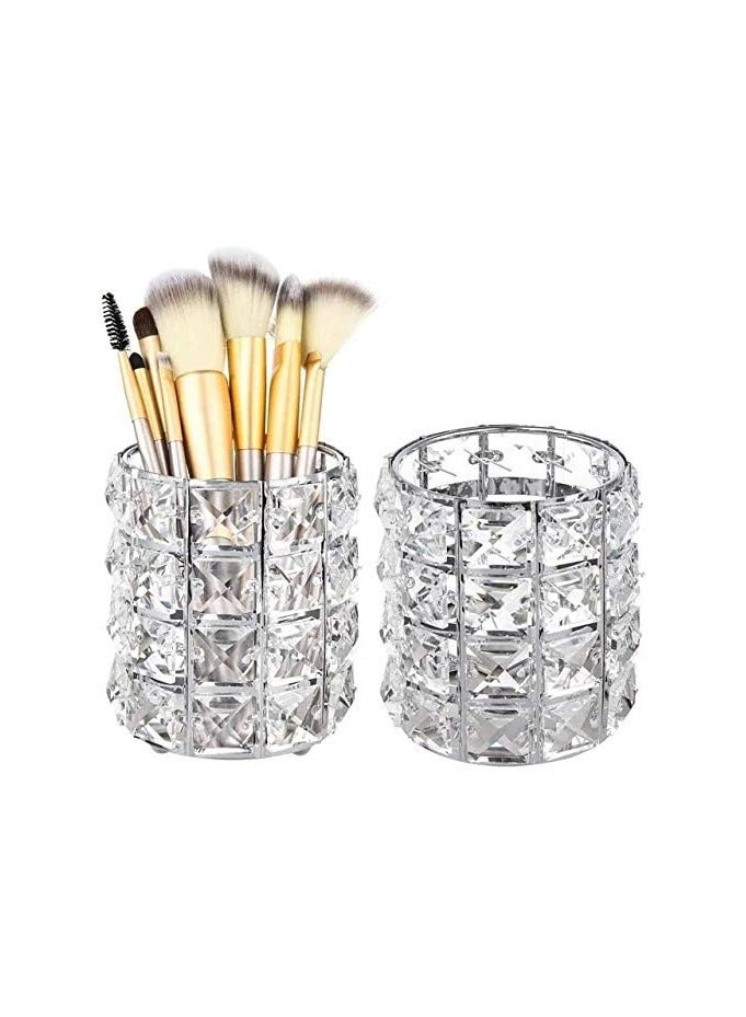 Generic Crystal Brush Holder and Silver Makeup Organizer - Image 4