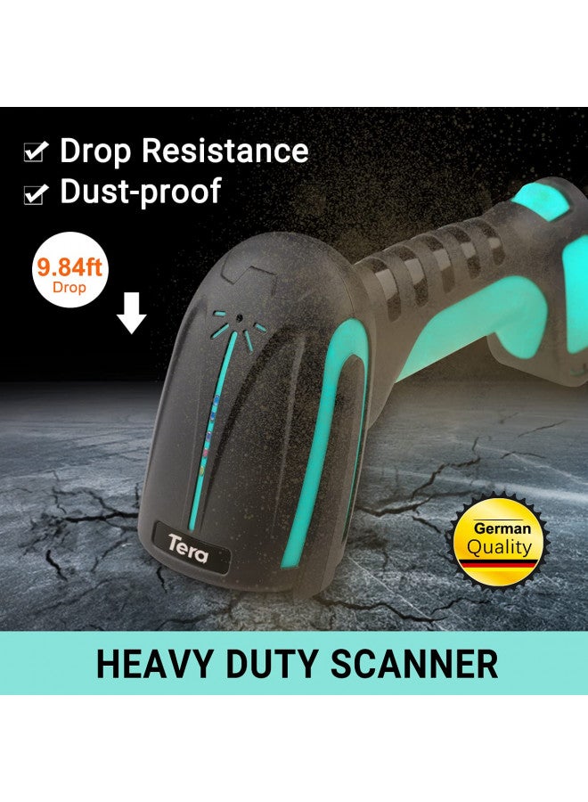 Tera Tera 1D 2D QR Barcode Scanner Wireless with Stand, Heavy Duty Industrial IP66 Drop Resistance, Image Scanning Handheld Reader Compatible for Bluetooth with Vibration Alert Model 8100, Battery Powered  - Image 2
