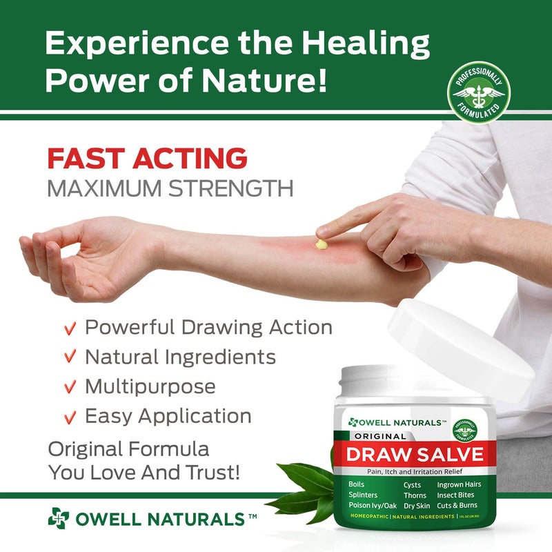 OWELL Naturals Drawing Salve Ointment 1oz, ingrown Hair Boil, Splinter Remover, Bug and Spider Bites, bee Sting, Mosquito bite Itch, Poison Ivy - Image 3