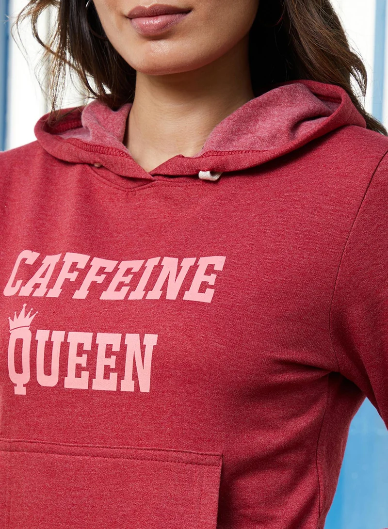 Campus Sutra Women's Rose Red Caffeine Queen Pullover Hoodie
