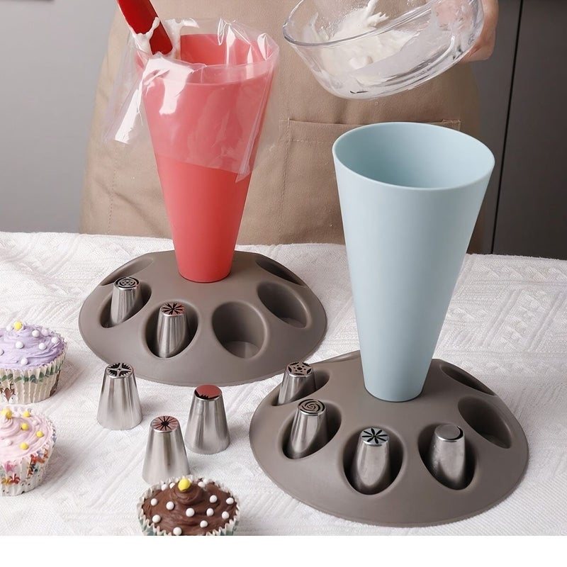 Yellow Baking Pastry Bag Set with Cream Piping Nozzle and Rack - Image 1