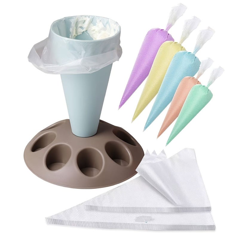 Yellow Baking Pastry Bag Set with Cream Piping Nozzle and Rack - Image 2