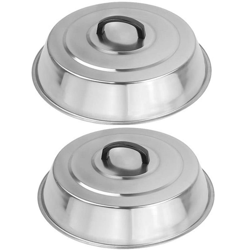 12 Inch Heavy Duty Cheese Melting Dome Wok Lids Stainless Steel Griddle Grill Accessories Durable Round Basting Steaming Cover Heat Resistant Handle for Flat Top Griddle Grill 2 Domes