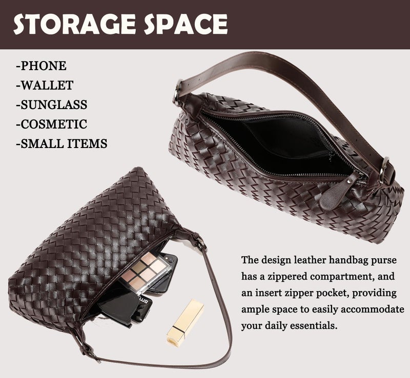 YLYYHH Shoulder Bags for Women, Woven Leather Crossbody Bag Small Hobo Cute Purse Tote Handbag Clutch, Coffee - Image 5
