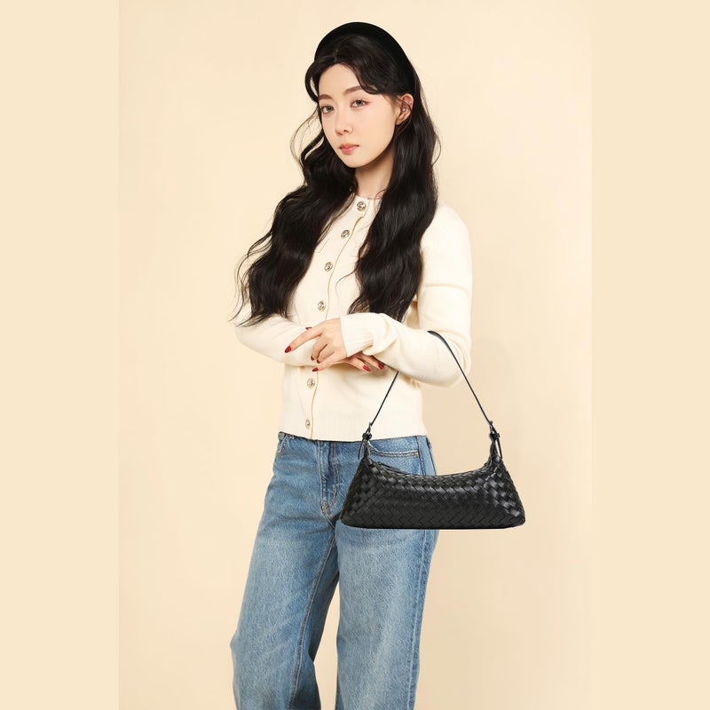 YLYYHH Shoulder Bags for Women, Woven Leather Crossbody Bag Small Hobo Cute Purse Tote Handbag Clutch, Coffee - Image 2