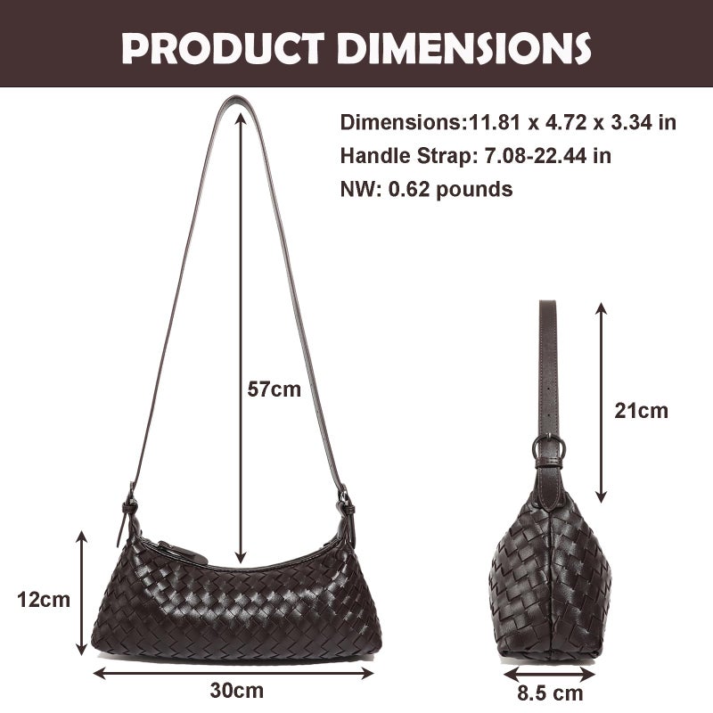 YLYYHH Shoulder Bags for Women, Woven Leather Crossbody Bag Small Hobo Cute Purse Tote Handbag Clutch, Coffee - Image 4