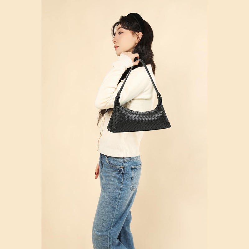 YLYYHH Shoulder Bags for Women, Woven Leather Crossbody Bag Small Hobo Cute Purse Tote Handbag Clutch, Coffee - Image 3