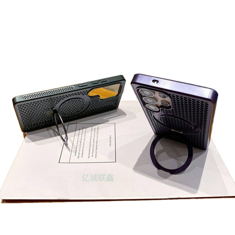 غطاء MagSafe بTPU + PC لـ Samsung Galaxy S22 Ultra باللون بني مغناطيسي بوظيفة حامل من مادة TPU مع تبديد الحرارة ومغناطيس قوي مع مقاوم للصدمات مع حامل قائم مع حماية من السقوط - Image 5