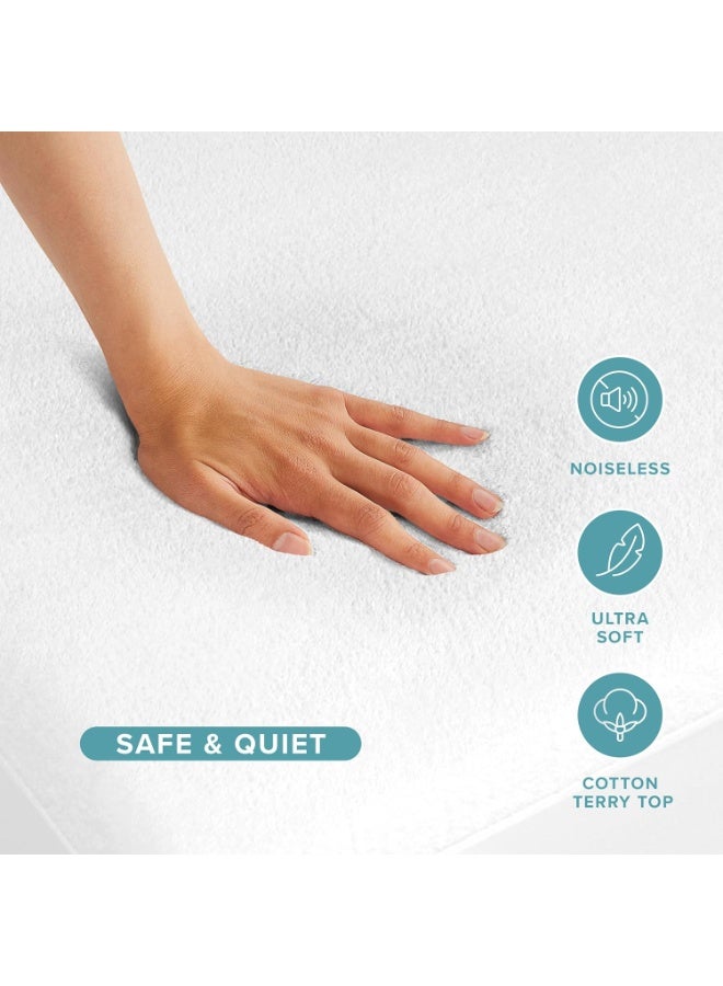 AURIO Premium Single Size Waterproof Mattress Protector – Ultra-Soft Breathable Hypoallergenic Bed Cover (90x200+30 cm) Noiseless & Dust Mite Resistant – Deep Pocket Fitted Mattress Pad for Ultimate Protection Against Spills and Stains - Image 3