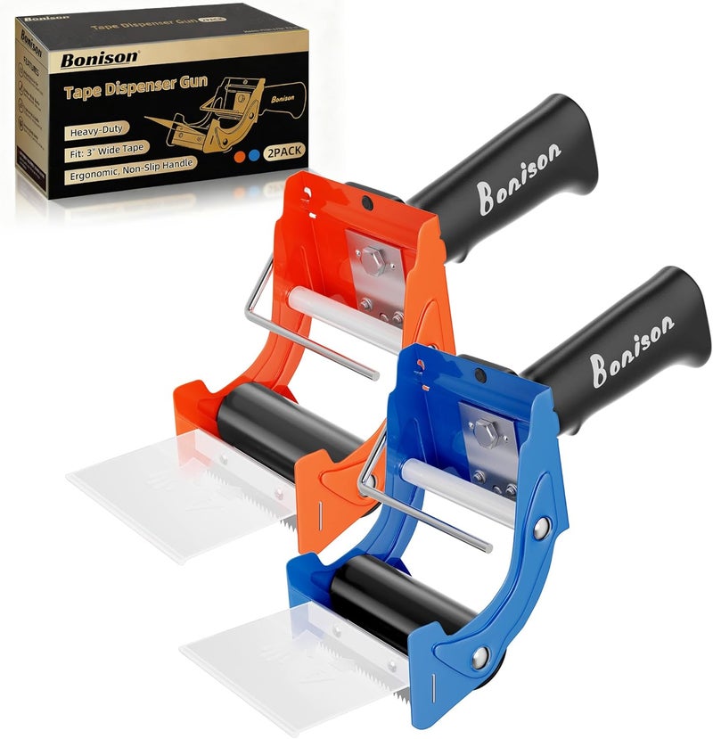 Bonison 2 Pack 3 Inch Tape Gun – Heavy Duty Packaging Tape Dispenser for Fast Box Sealing, Quick Load, Industrial Grade Durability - Image 1