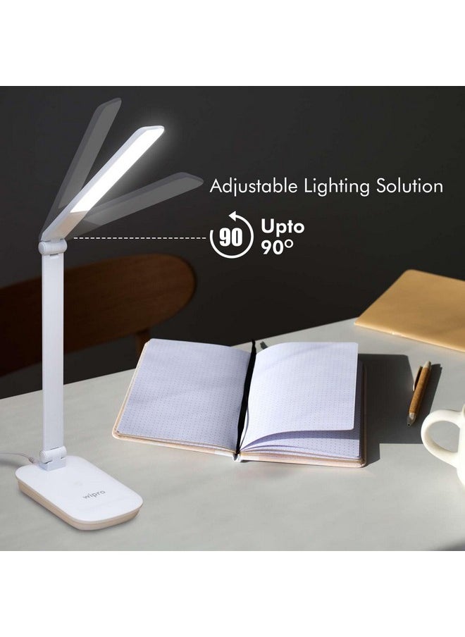 WIPRO - wipro 5W LED Table Lamp for Study, with Smooth Dimming, Use as Emergency Light with Power Bank or with Laptop USB Port, USB Compatible Desk Lamp, White, ABS, (Pack of 1) - Image 1