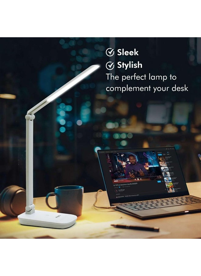 WIPRO - wipro 5W LED Table Lamp for Study, with Smooth Dimming, Use as Emergency Light with Power Bank or with Laptop USB Port, USB Compatible Desk Lamp, White, ABS, (Pack of 1) - Image 1