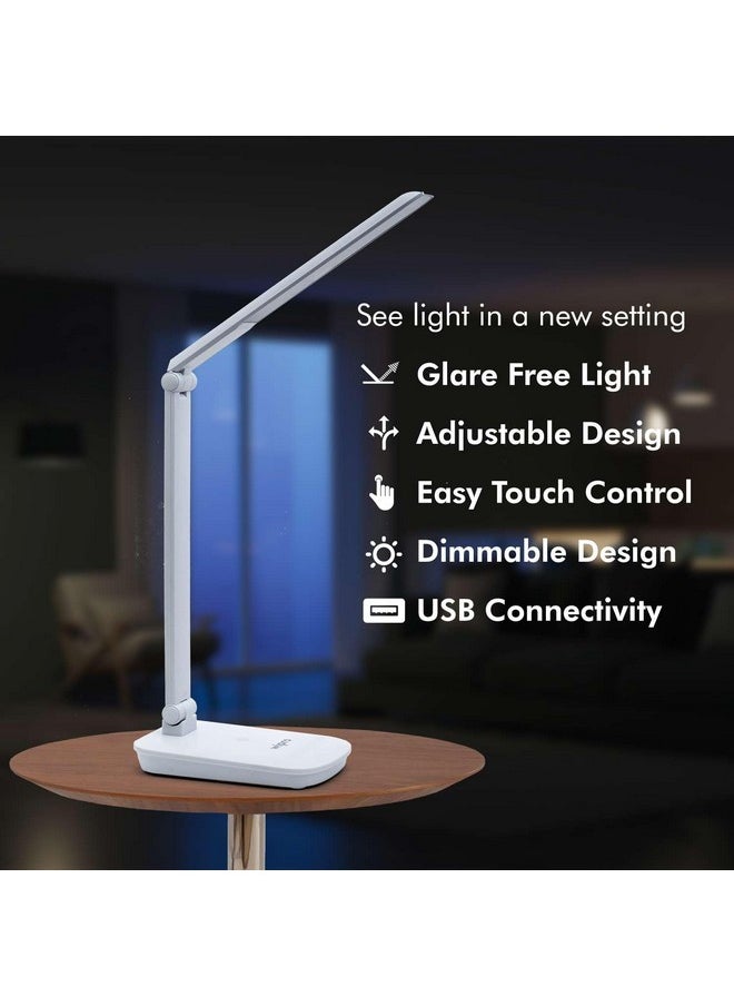 WIPRO - wipro 5W LED Table Lamp for Study, with Smooth Dimming, Use as Emergency Light with Power Bank or with Laptop USB Port, USB Compatible Desk Lamp, White, ABS, (Pack of 1) - Image 1