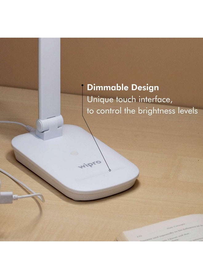 WIPRO - wipro 5W LED Table Lamp for Study, with Smooth Dimming, Use as Emergency Light with Power Bank or with Laptop USB Port, USB Compatible Desk Lamp, White, ABS, (Pack of 1) - Image 1