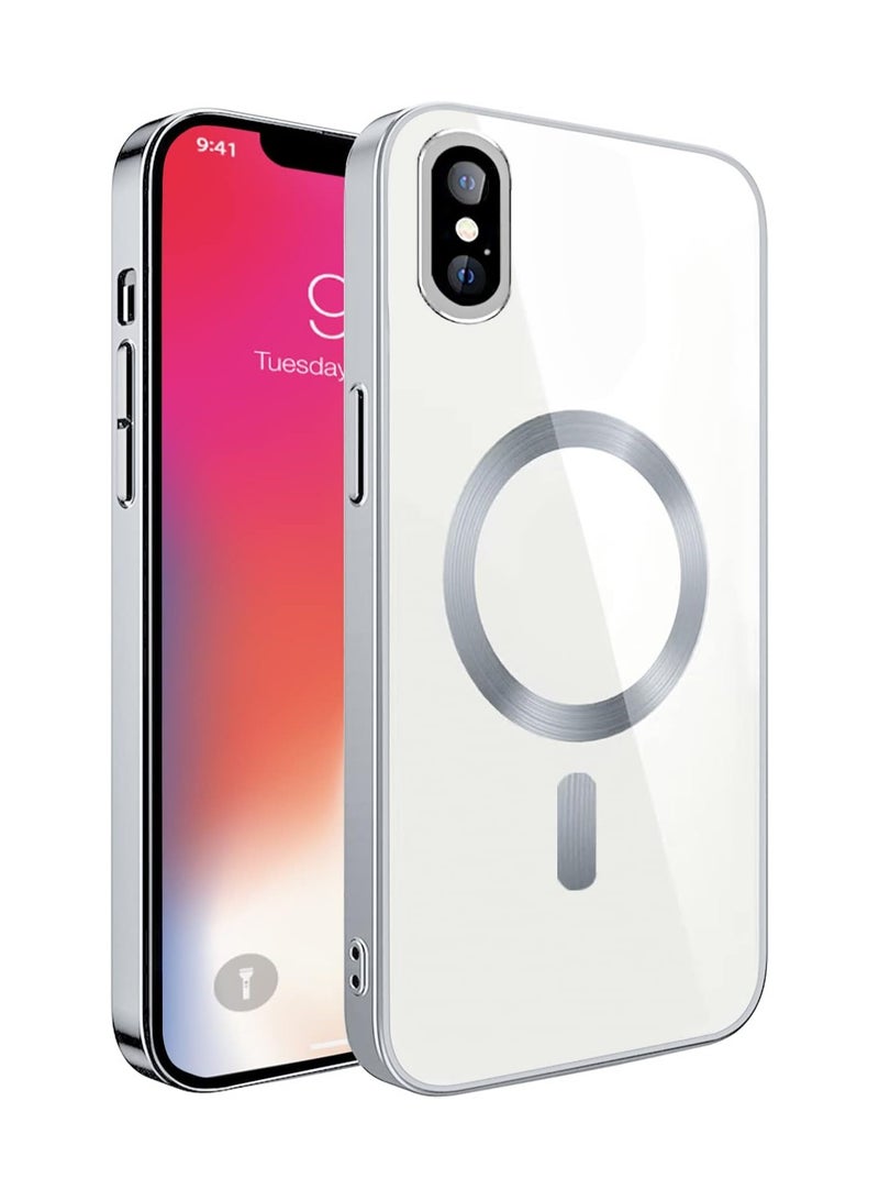 Clear Magnetic Case for iPhone X/XS, Compatible with MagSafe Wireless Charging, Military Protection, Scratch Resistant, Shock Resistant, Slim Transparent Case for iPhone X/XS, Silver
