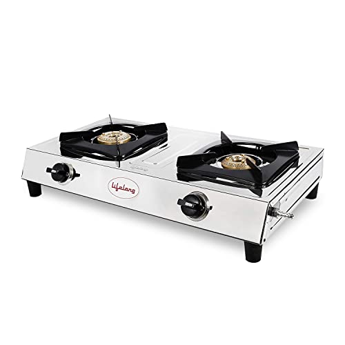 Lifelong 2 Burner Gas Stove Top for Kitchen - Manual Ignition Cooktop with Stainless Steel for Kitchen, ISI Certified & Compatible with LPG - 1 Year Manufacturer's (Silver, LLGS990) - Image 1