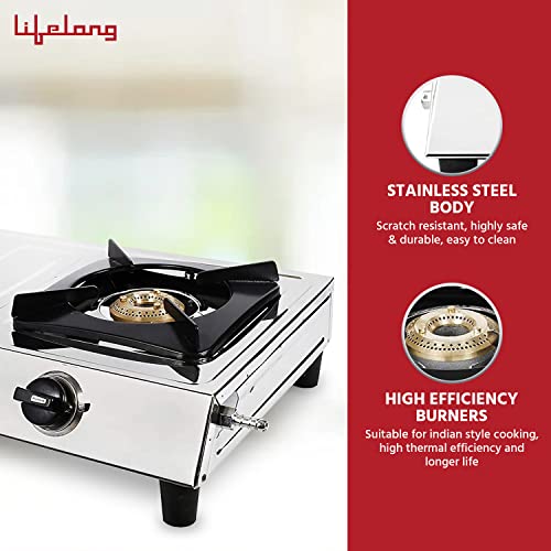 Lifelong 2 Burner Gas Stove Top for Kitchen - Manual Ignition Cooktop with Stainless Steel for Kitchen, ISI Certified & Compatible with LPG - 1 Year Manufacturer's (Silver, LLGS990) - Image 2