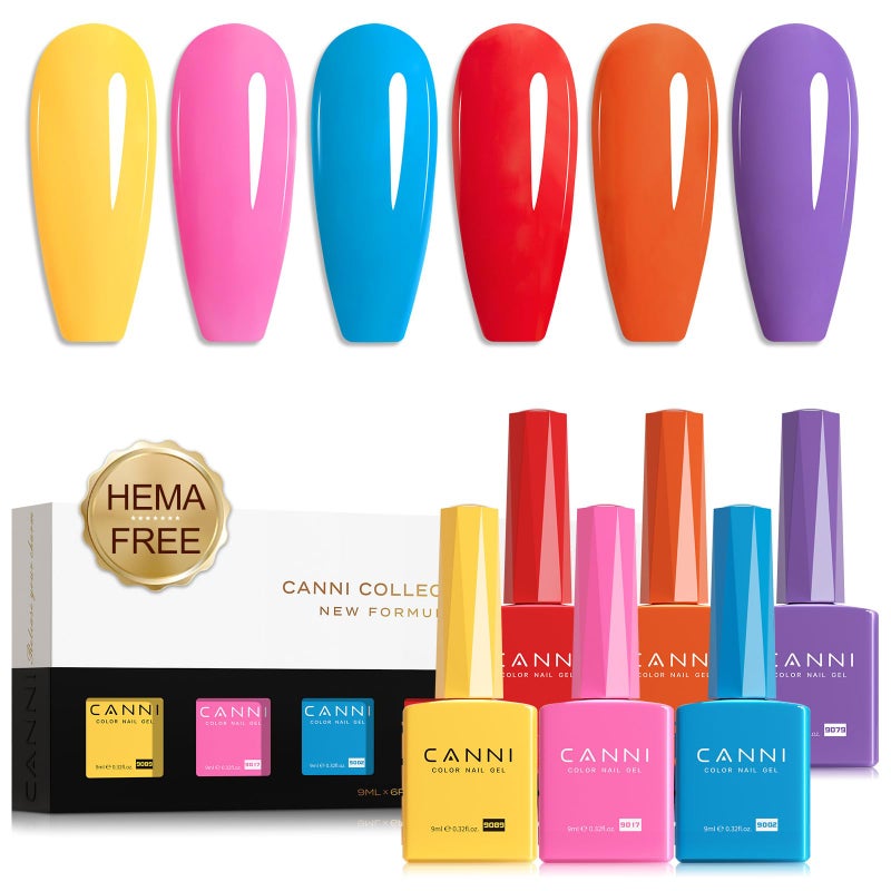 CANNI Gel Nail Polish Set â€“ Bright Rainbow Summer 6 Colors 9ML (Red, Pink, Yellow, Blue, Orange,Purple), High Gloss Soak Off UV LED Nail Gel for Summer DIY Manicure - Image 1